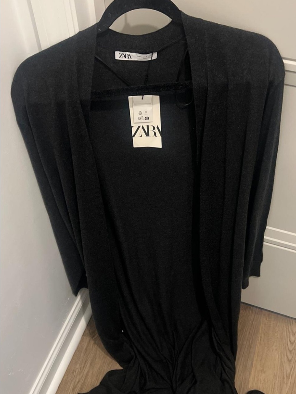 ZARA Gray Longline Open-Front Cardigan